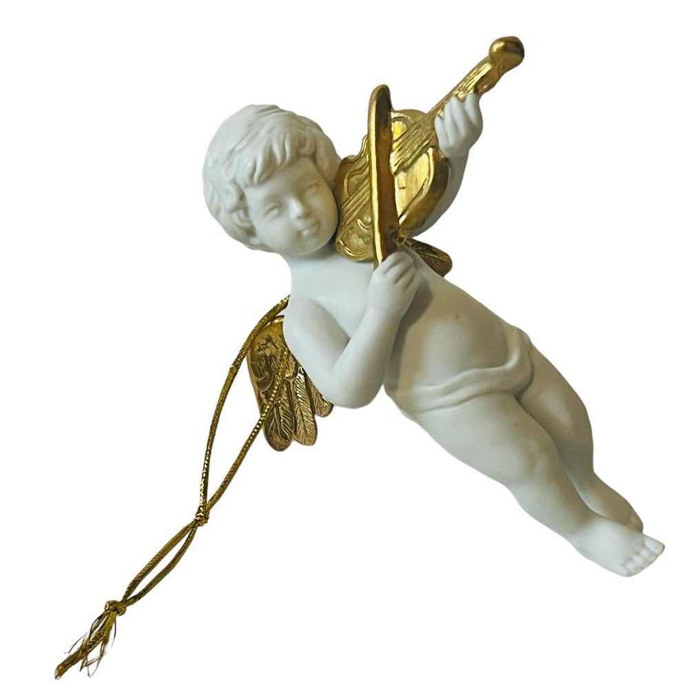 Heralding Angel Christmas Ornament Danbury Mint Cherub Figurine Violin Fiddle